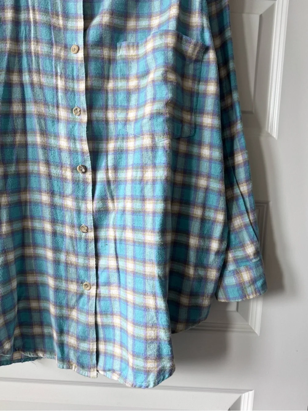 Vintage Honors Plus Size 100% Cotton Plaid Flannel Shirt 1X Teal Purple Cottagec